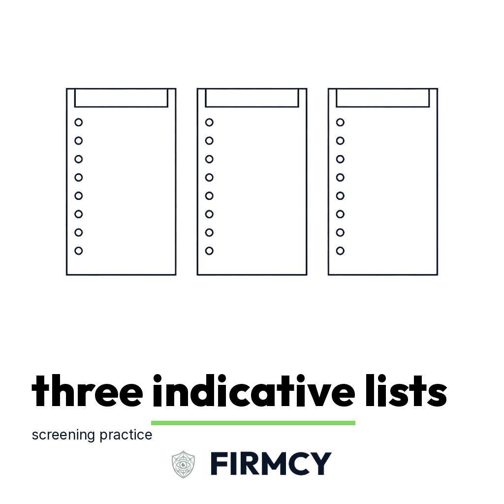 Three indicative lists